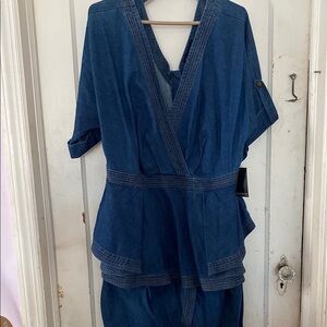 Elomi Blue Wrap Peplum Midi Dress